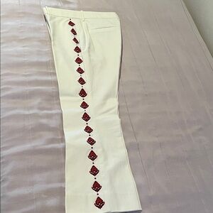 10 Crosby Derek Lam Cream Pants with Red Embroidery